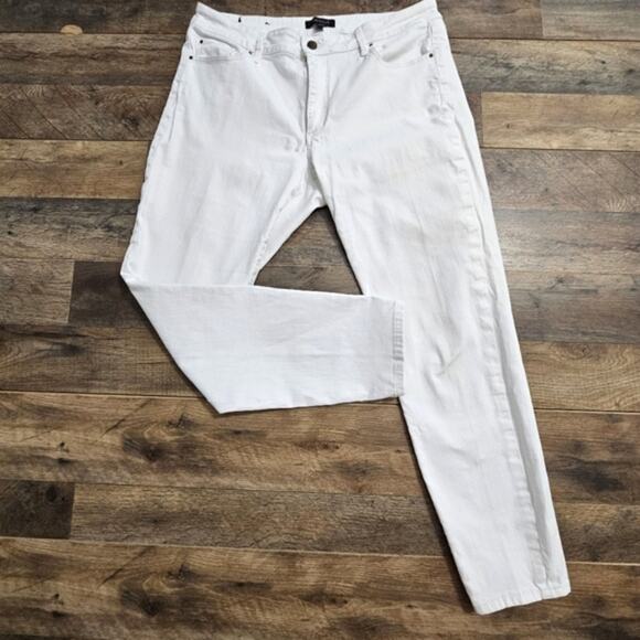 Ann Taylor White Denim Jeans Womens 12 High Rise The Skinny Ankle Curvy Fit - Picture 3 of 16